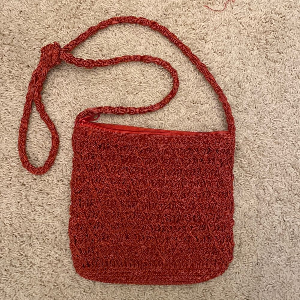 Rust Macramé Zippered Purse Crossbody